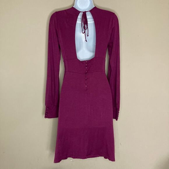 Free People Purple Keyhole Front Open Back Tie Shift Dress Long Sleeve  Size 4 - Picture 4 of 16